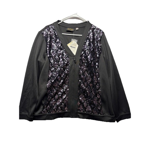 Bob Mackie Wearable Art Sequin Bomber Full Zip Up Jacket Black Women Size L NWT - Picture 1 of 4